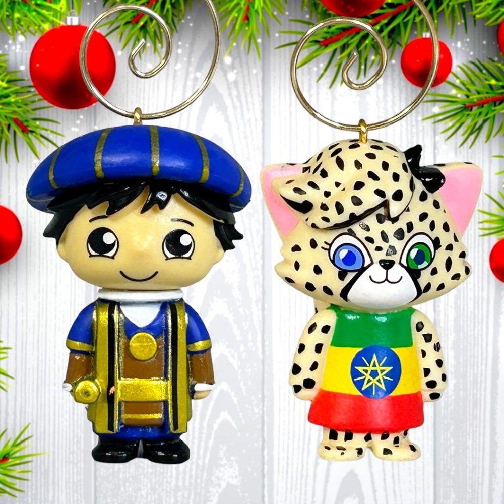 Lot of 2 Ryans World 2" ONE OF A KIND Christmas Tree Ornaments